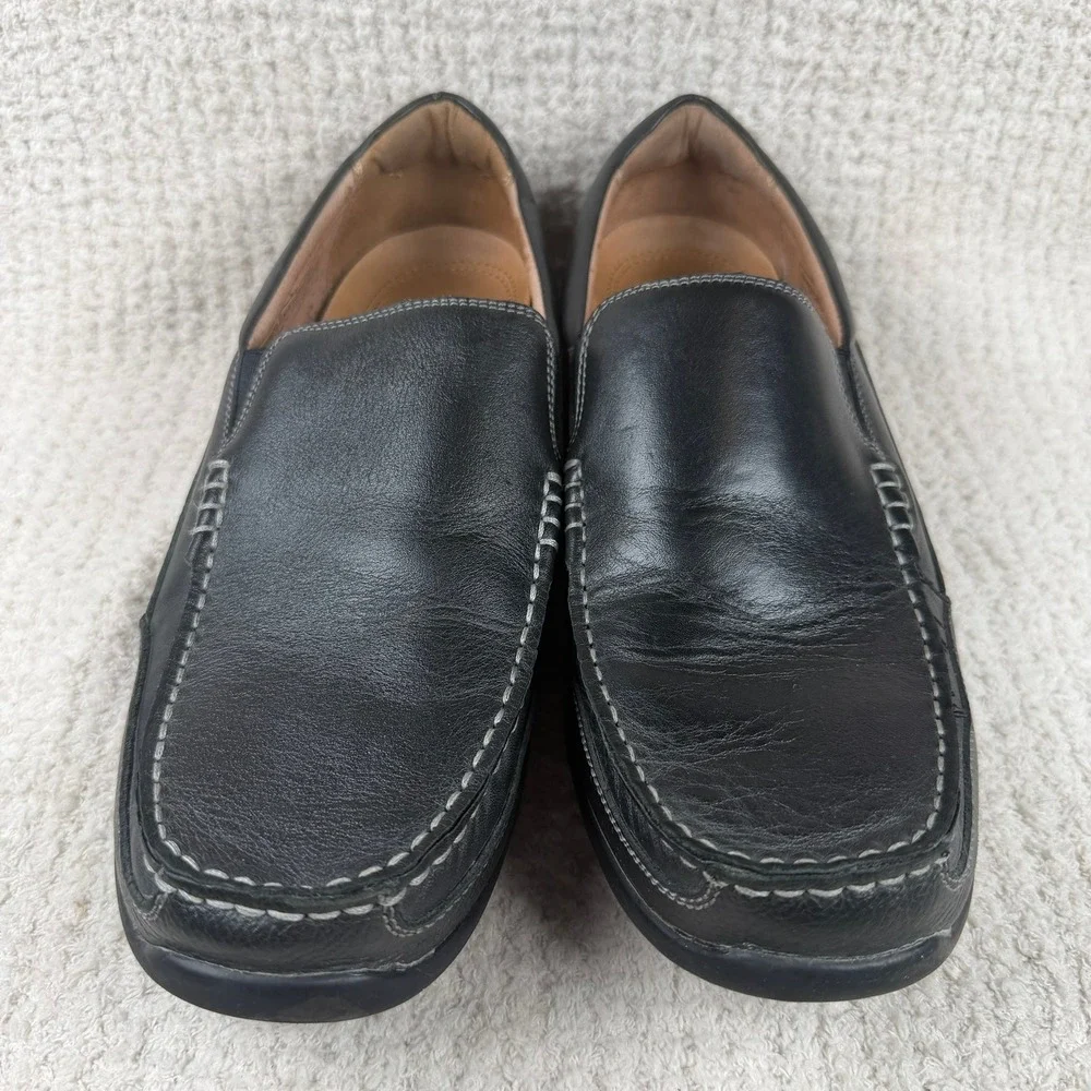 Vionic Preston Mens Black Leather Slip On Loafers Moc Toe Shoes 11 556PRESTON